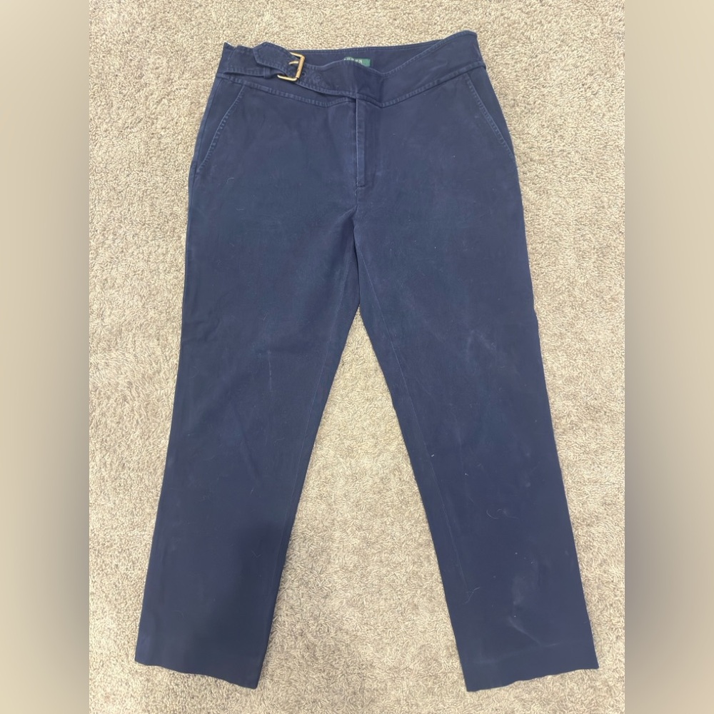 Lauren Ralph Lauren Dark Blue Trousers with Buckle Accent – Women’s Size 6 - Picture 2 of 8